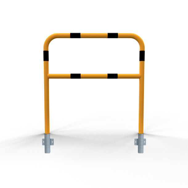 Protective bar made of steel tubing |  48 x 2.5 mm | with crossbar | for wall mounting | total width: 1000 mm | hot-dip galvanized and yellow coatedwith black warning stripes